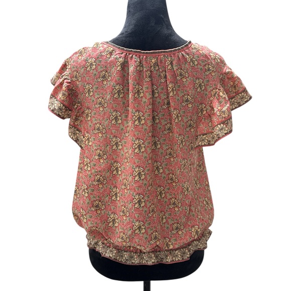 Max Studio Floral Ruffle Sleeve Blouse Pink Boho Bubble Hem Top Size Medium - Picture 5 of 8